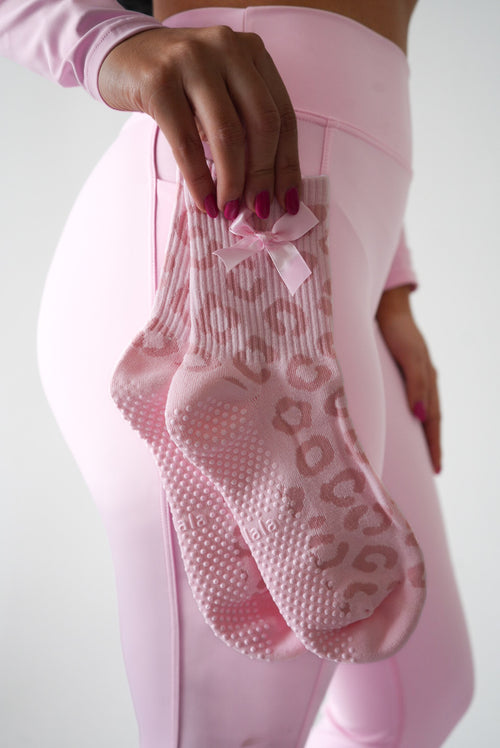 Blush Leopard Grip Sock